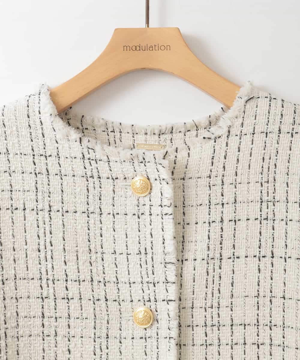 ZMJGE16189 al'aise modulation(アレーズモジュレーション) ツイードドルマンジャケット ホワイト