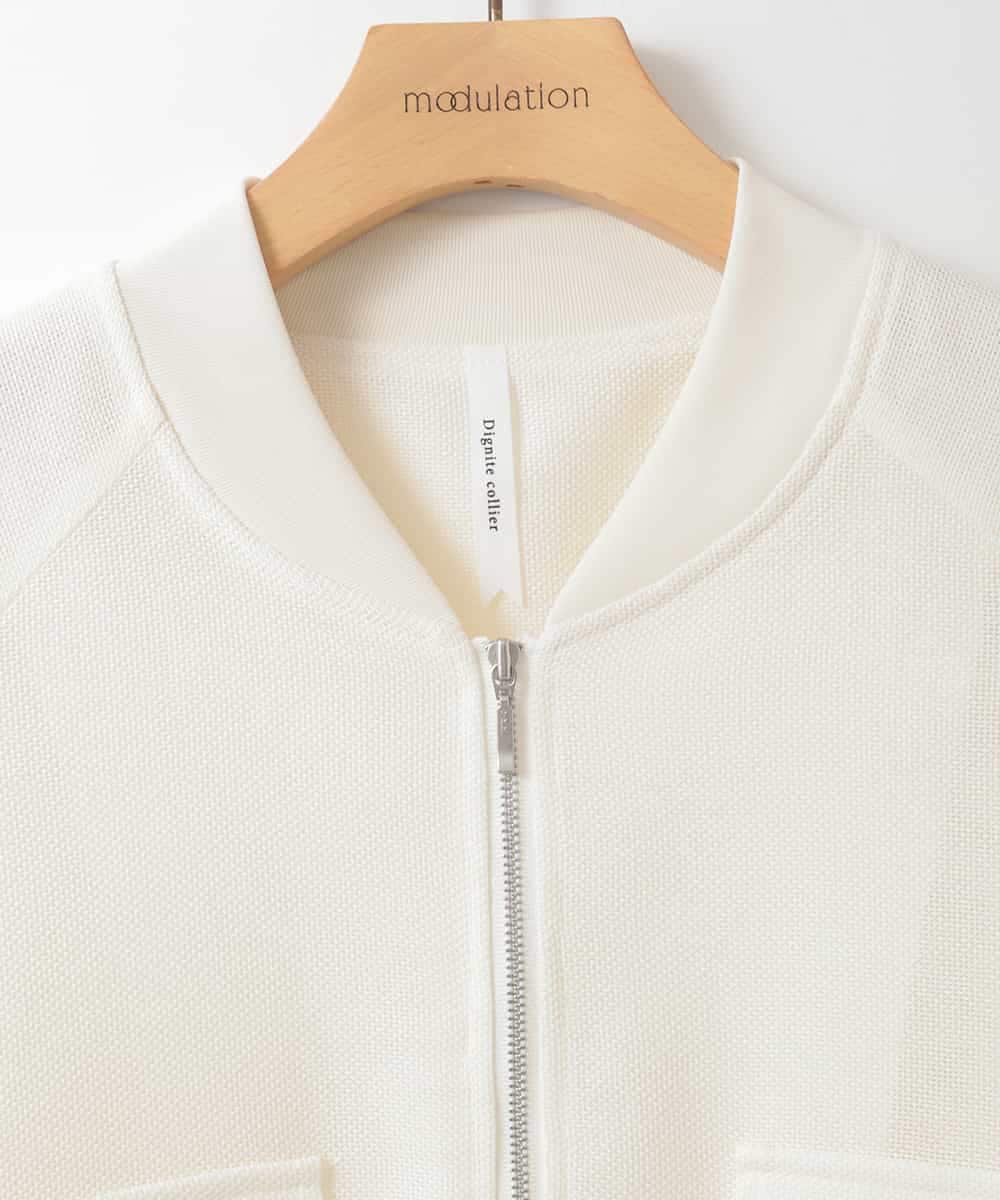 ZMJGE17150 al'aise modulation(アレーズモジュレーション) ドロストヘムジップアップメッシュブルゾン ホワイト