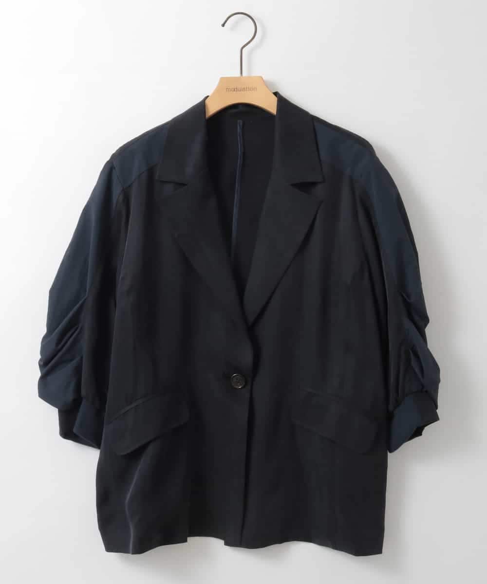 ZMJGE19180 al'aise modulation(アレーズモジュレーション) ギャザースリーブデザインジャケット ネイビー
