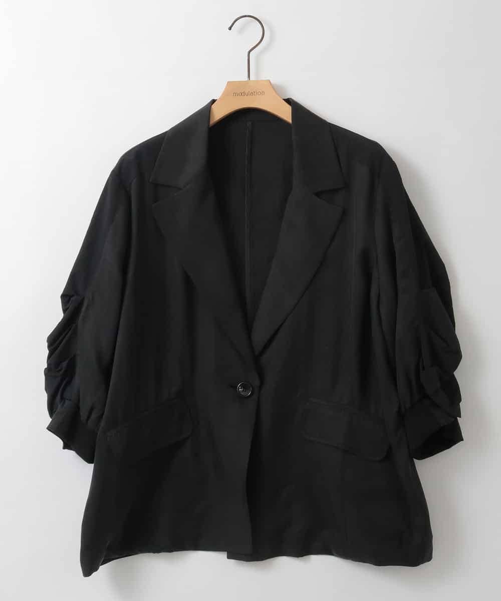 ZMJGE19180 al'aise modulation(アレーズモジュレーション) ギャザースリーブデザインジャケット ブラック