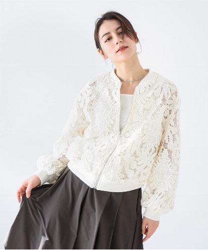 ZMJGE20098 al'aise modulation レースシアージップアップブルゾン