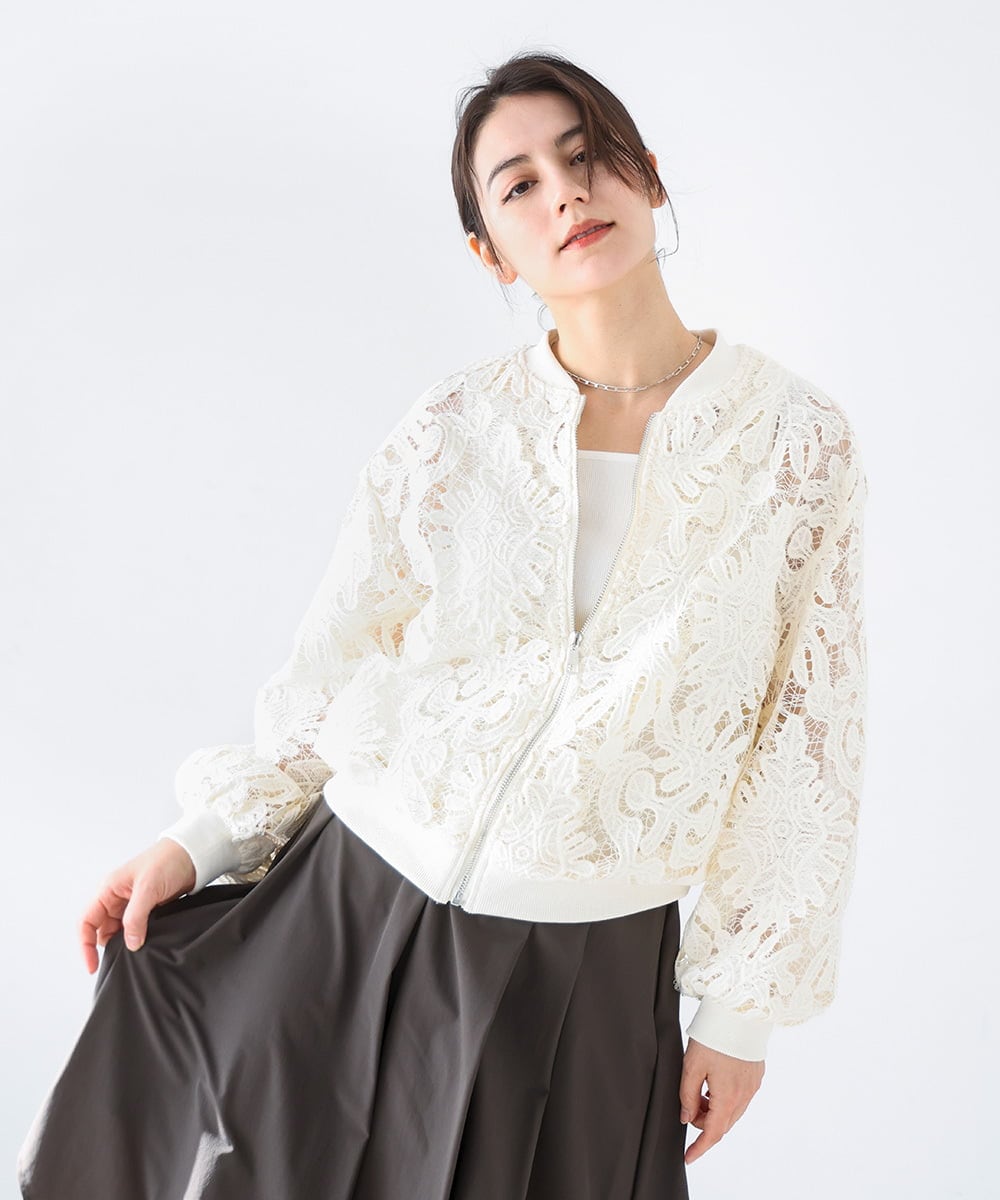 ZMJGE20098 al'aise modulation レースシアージップアップブルゾン