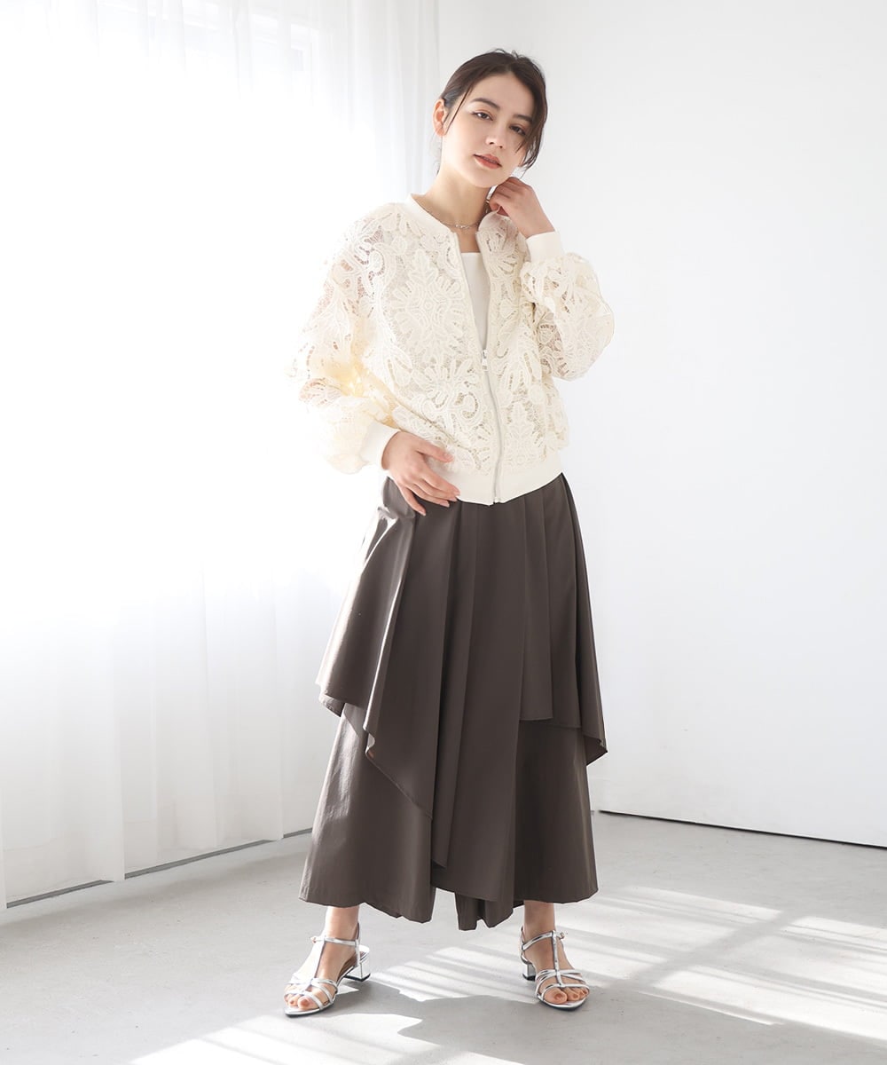 ZMJGE20098 al'aise modulation(アレーズモジュレーション) レースシアージップアップブルゾン アイボリー