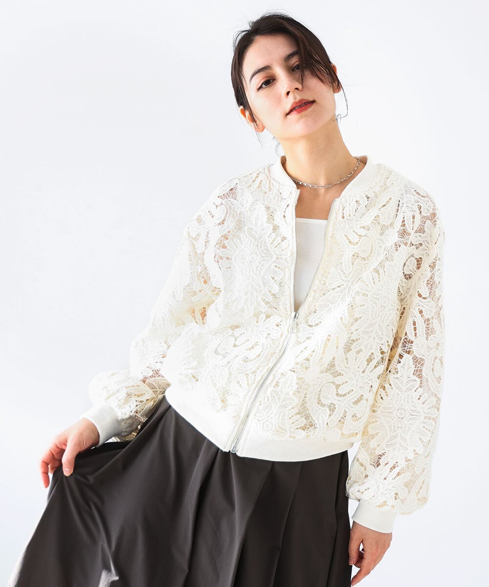 ZMJGE20098 al'aise modulation レースシアージップアップブルゾン