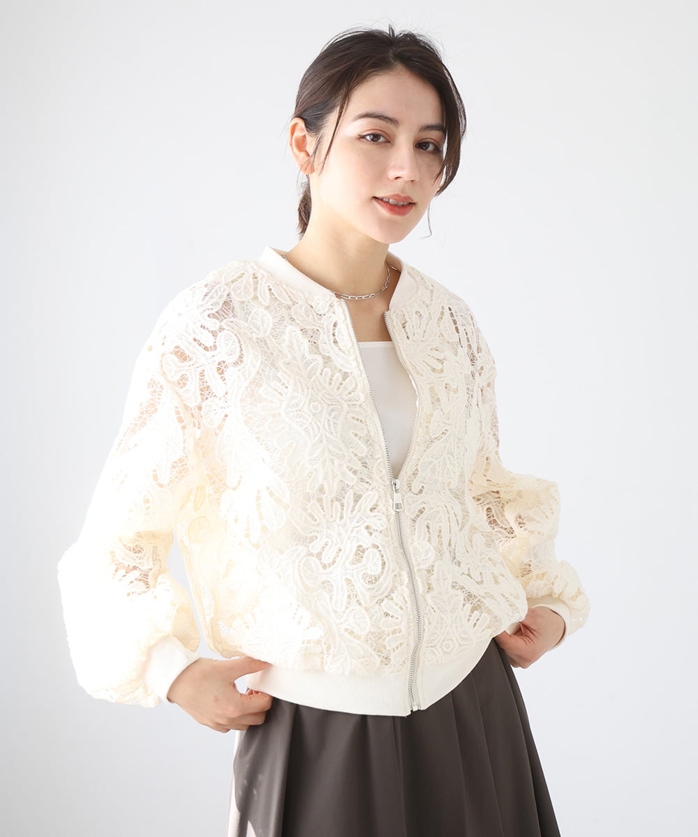 ZMJGE20098 al'aise modulation(アレーズモジュレーション) レースシアージップアップブルゾン アイボリー