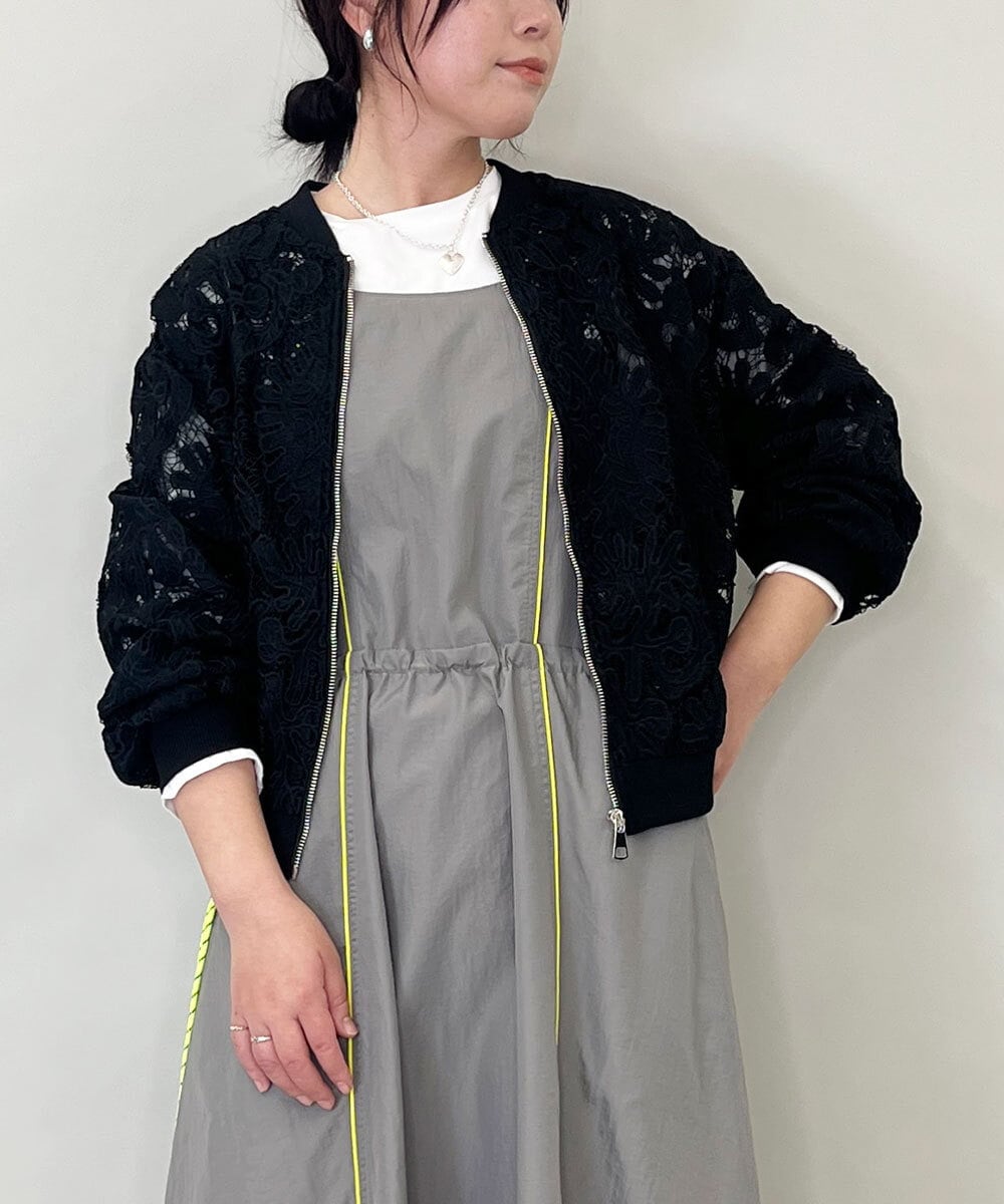 ZMJGE20098 al'aise modulation(アレーズモジュレーション) レースシアージップアップブルゾン ブラック