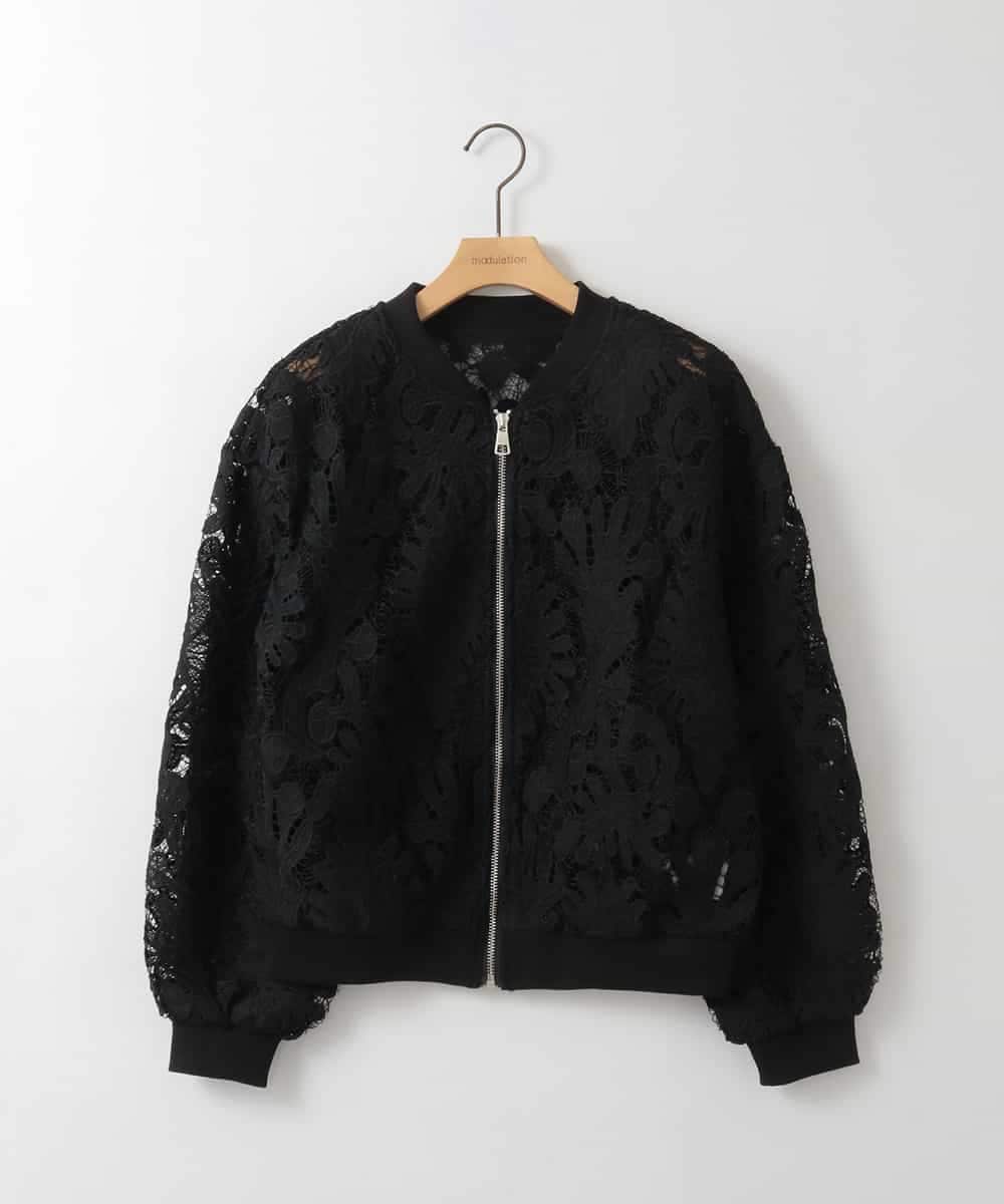 ZMJGE20098 al'aise modulation(アレーズモジュレーション) レースシアージップアップブルゾン ブラック