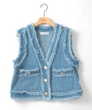 ZMJGE21140 al'aise modulation(アレーズモジュレーション) ツイードライクデニムVネックベスト ライトブルー