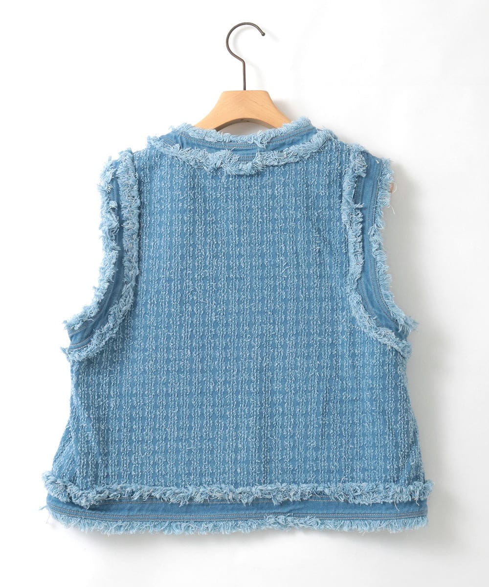 ZMJGE21140 al'aise modulation(アレーズモジュレーション) ツイードライクデニムVネックベスト ライトブルー