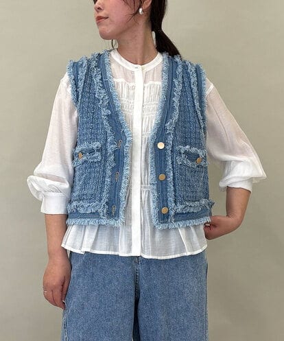 ZMJGE21140 al'aise modulation ツイードライクデニムVネックベスト