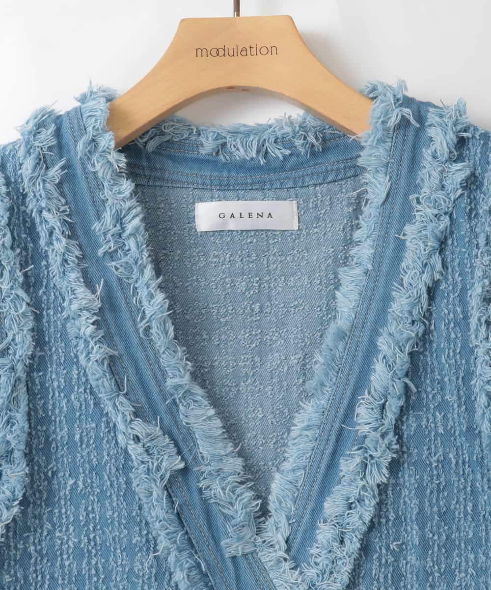 ZMJGE21140 al'aise modulation(アレーズモジュレーション) ツイードライクデニムVネックベスト ライトブルー