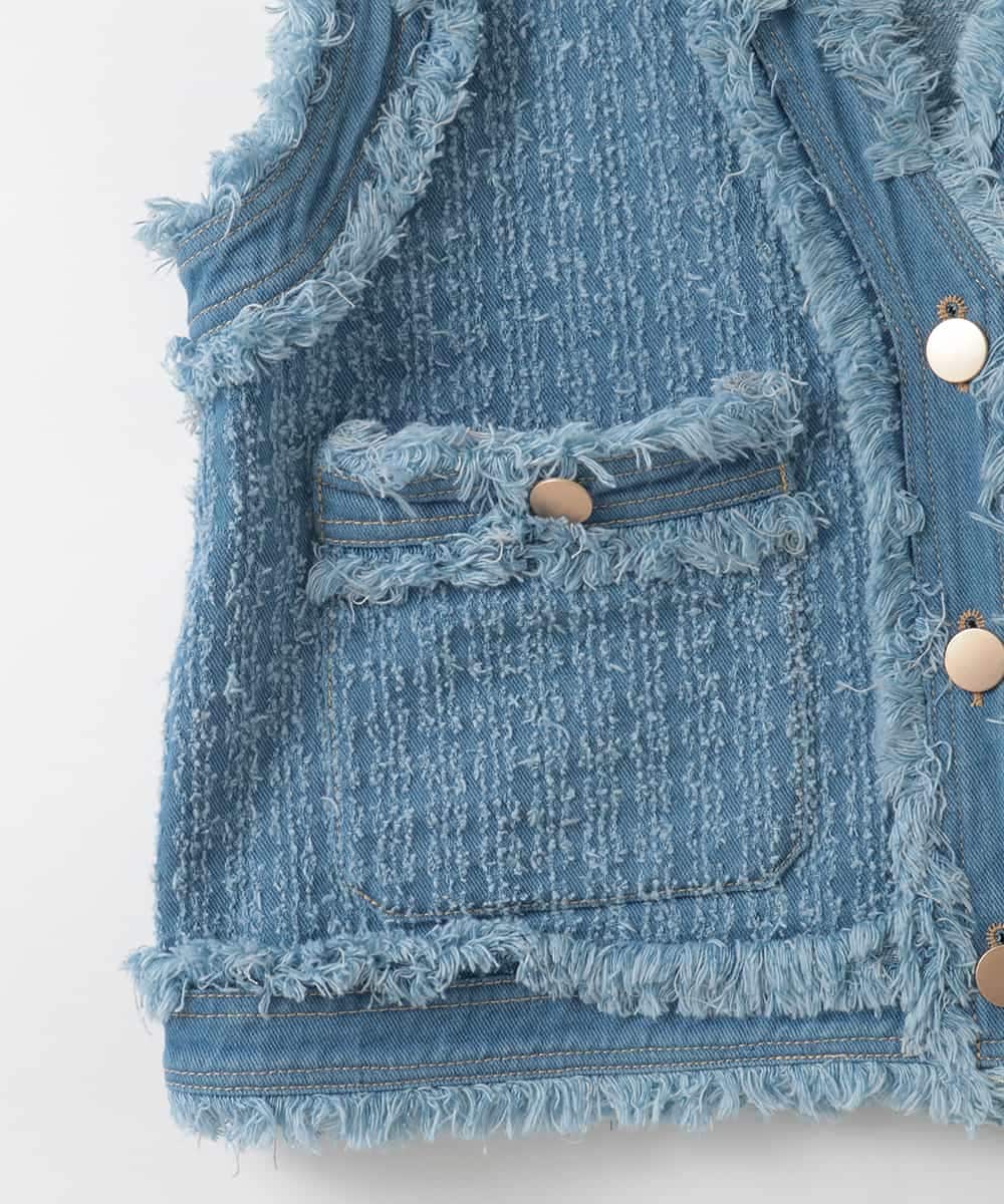 ZMJGE21140 al'aise modulation(アレーズモジュレーション) ツイードライクデニムVネックベスト ライトブルー