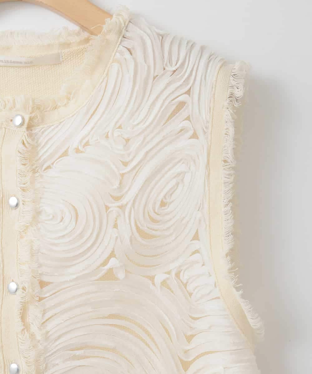 ZMJGE23128 al'aise modulation(アレーズモジュレーション) 【洗える】コード刺繍ニットベスト ホワイト