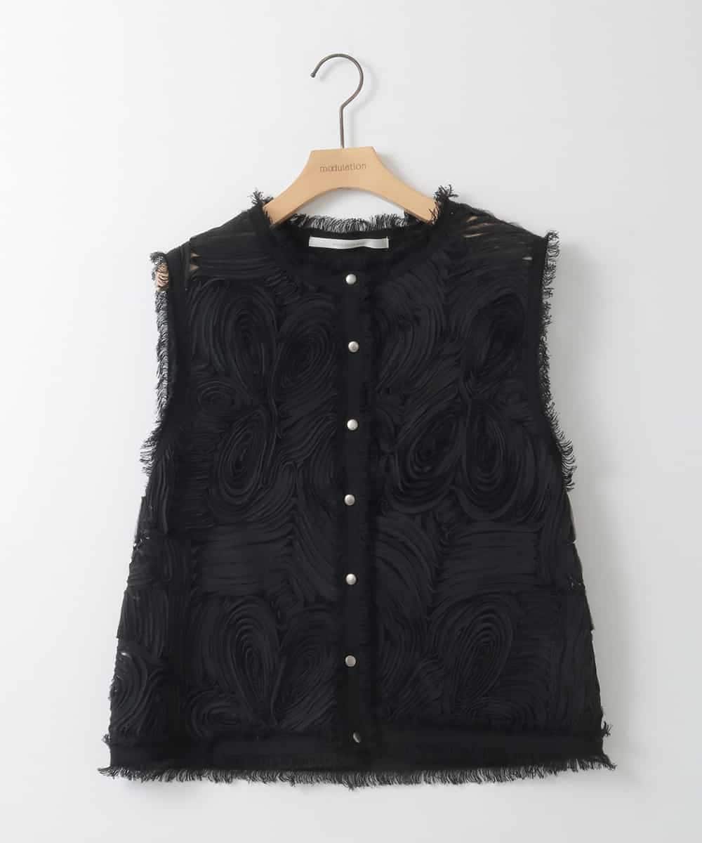 ZMJGE23128 al'aise modulation(アレーズモジュレーション) 【洗える】コード刺繍ニットベスト ブラック