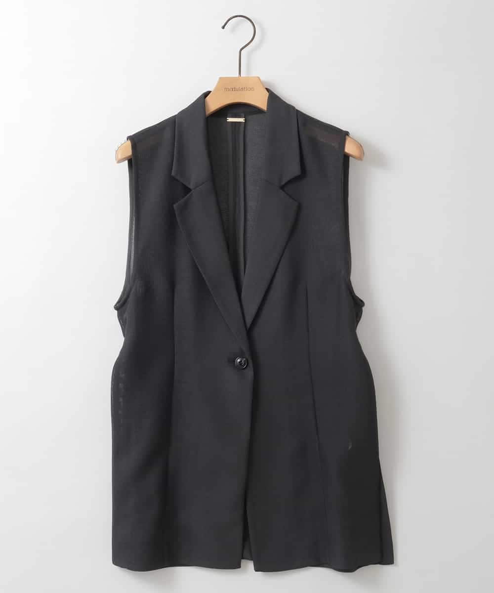 ZMJGE26160 al'aise modulation(アレーズモジュレーション) サイドスリットベルトデザインメッシュジレ ダークグレー