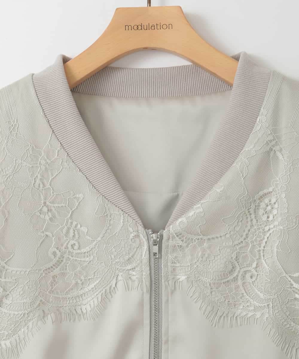 ZMJGE29180 al'aise modulation(アレーズモジュレーション) レースリブジップブルゾン グレー