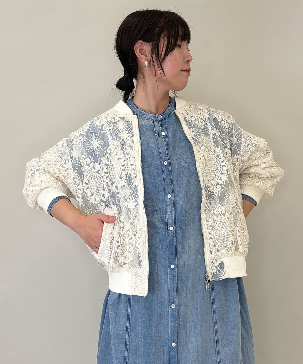 ZMJGE36120 al'aise modulation(アレーズモジュレーション) フラワーレースブルゾン ホワイト