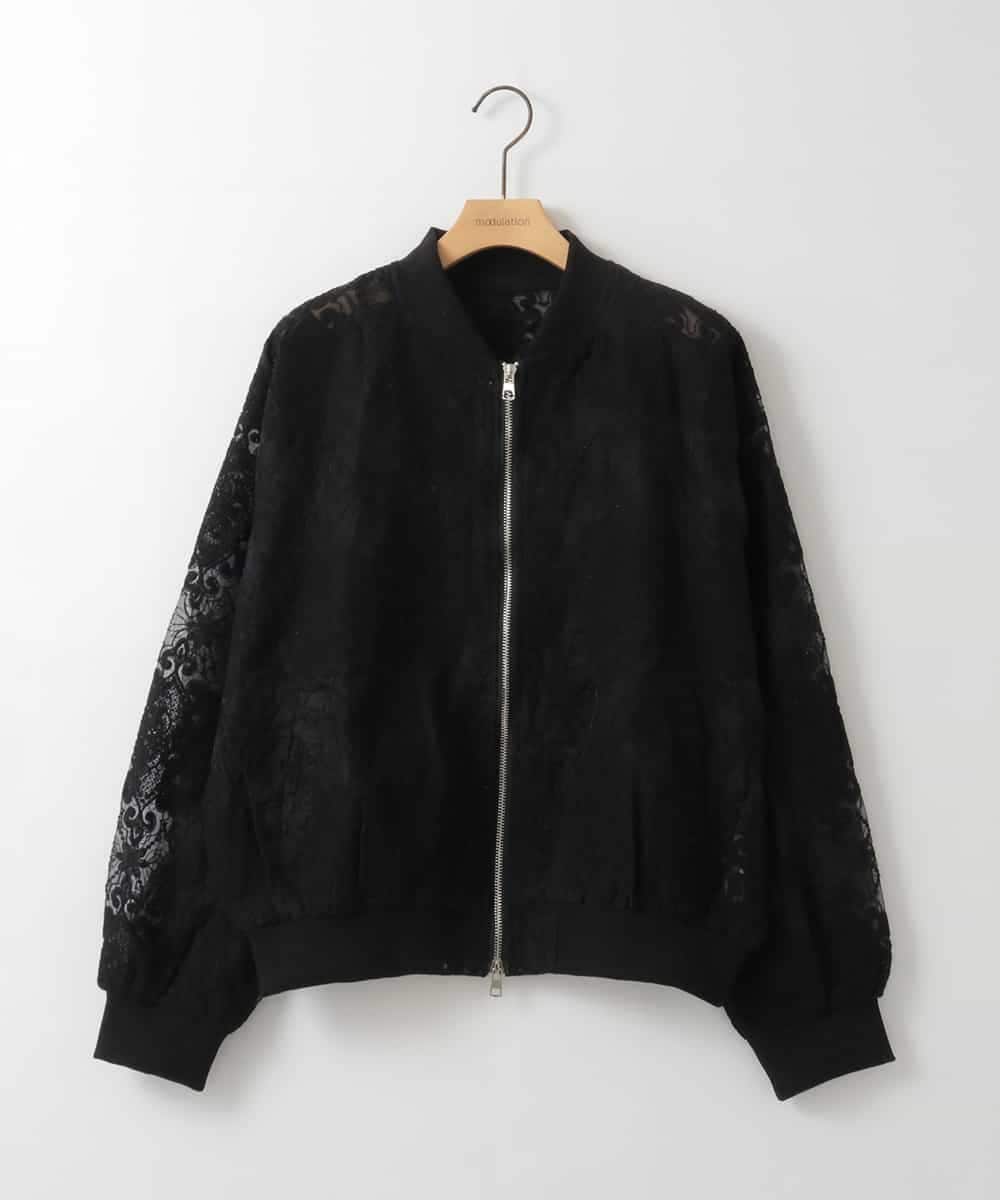 ZMJGE36120 al'aise modulation(アレーズモジュレーション) フラワーレースブルゾン ブラック