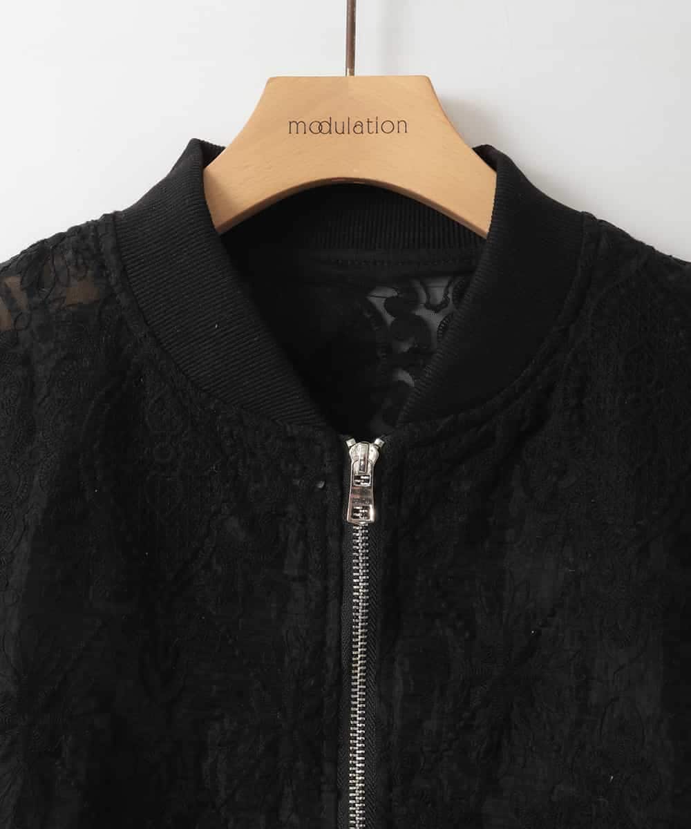 ZMJGE36120 al'aise modulation(アレーズモジュレーション) フラワーレースブルゾン ブラック