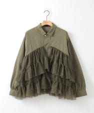 ZMJGE37180 al'aise modulation(アレーズモジュレーション) ティアードチュールフリルジャケット カーキ