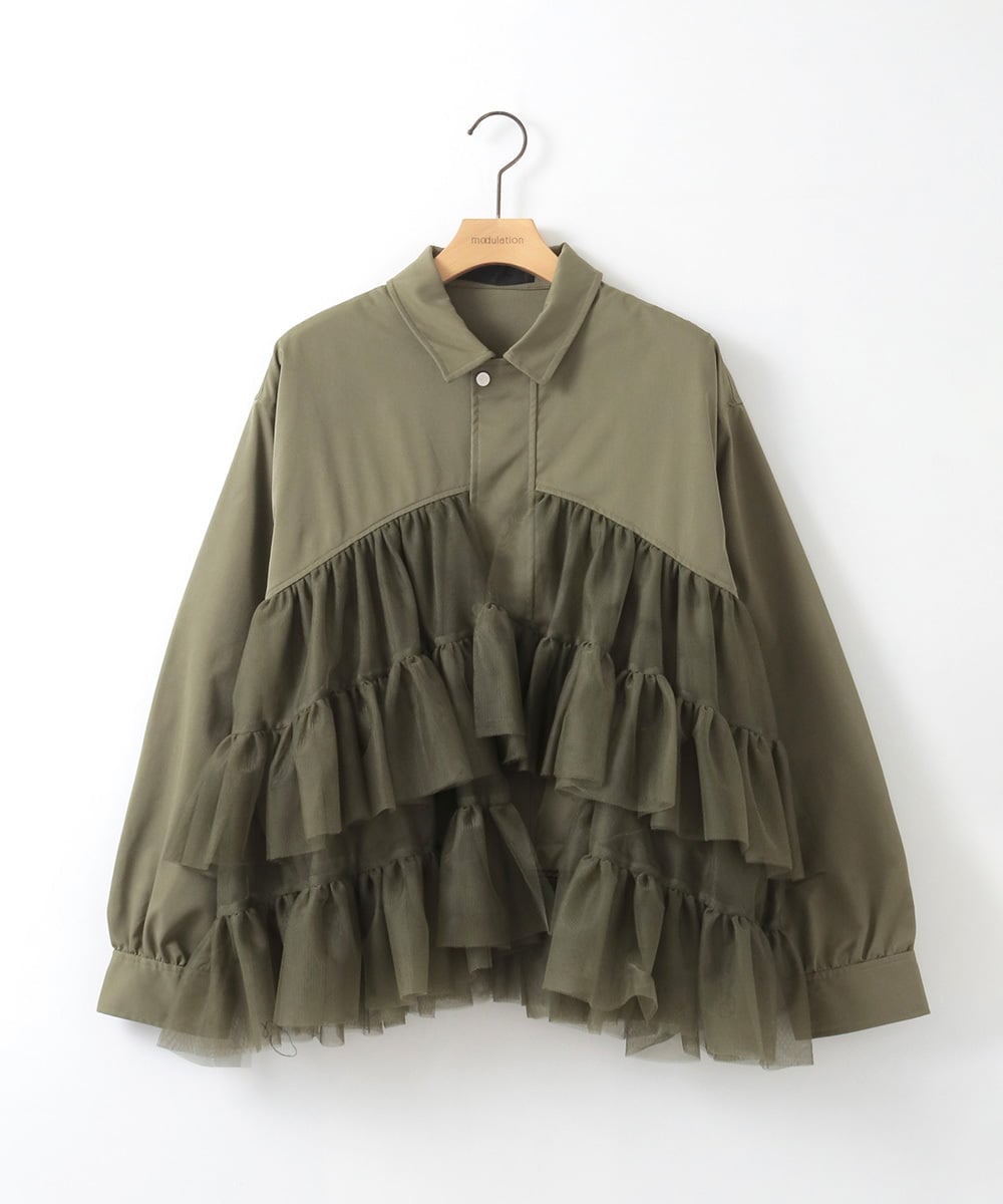 ZMJGE37180 al'aise modulation(アレーズモジュレーション) ティアードチュールフリルジャケット カーキ