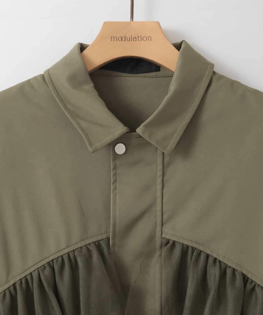 ZMJGE37180 al'aise modulation(アレーズモジュレーション) ティアードチュールフリルジャケット カーキ