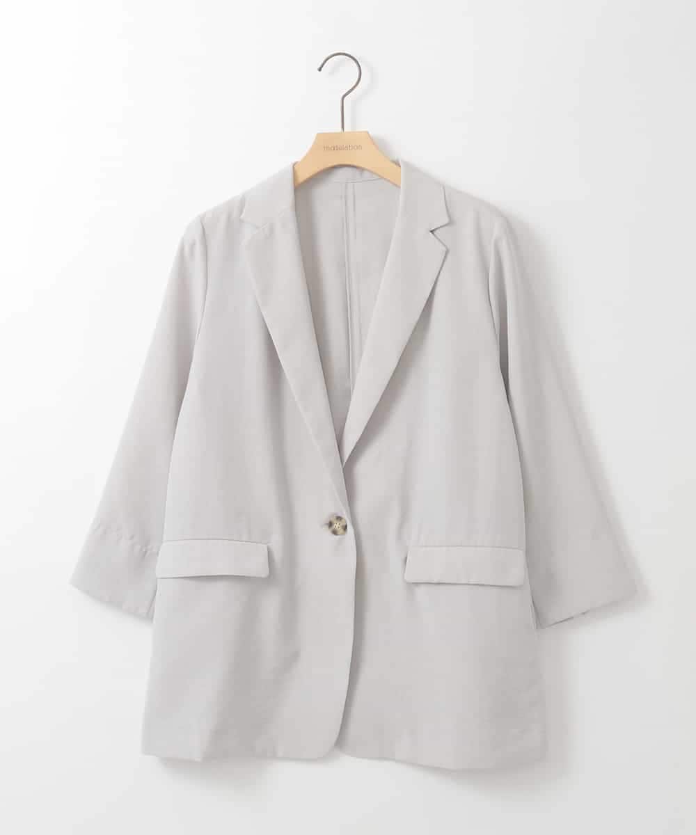 ZMJGE40120 al'aise modulation(アレーズモジュレーション) 【洗える】リネンライク七分袖ジャケット ライトグレー