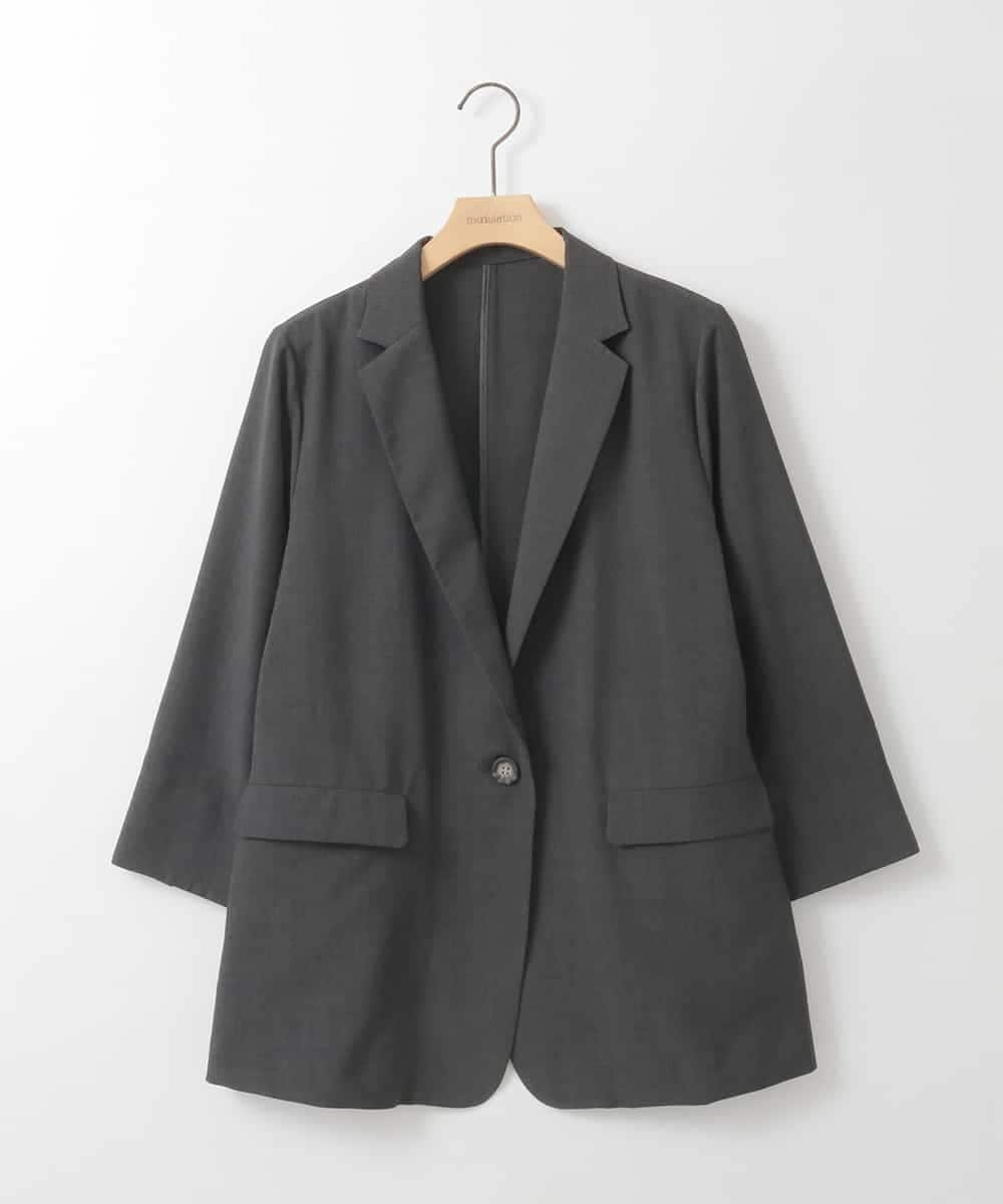 ZMJGE40120 al'aise modulation(アレーズモジュレーション) 【洗える】リネンライク七分袖ジャケット ダークグレー