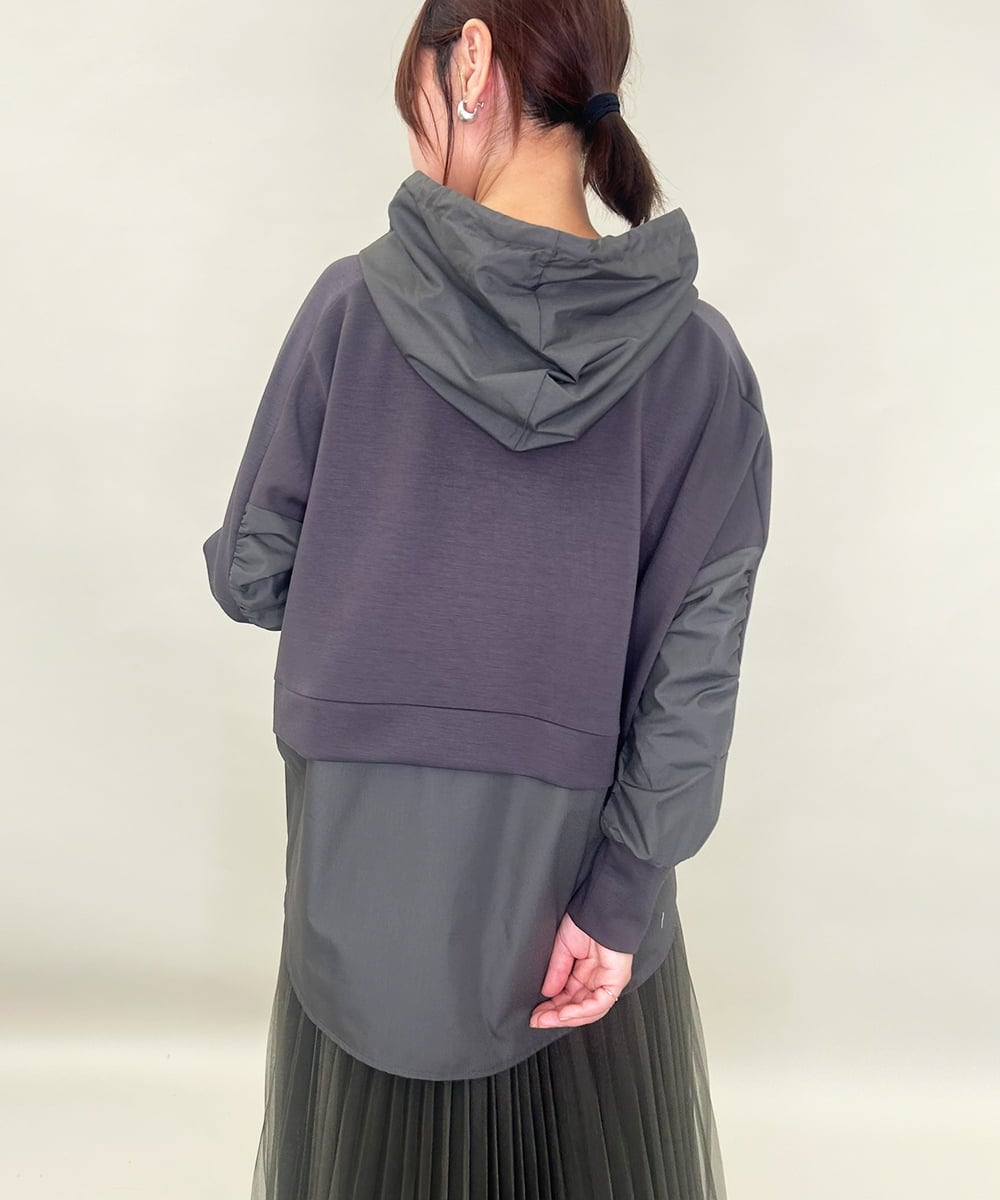 ZMKAE22099 al'aise modulation(アレーズモジュレーション) 布帛ジョイントフーディーパーカー ダークグレー
