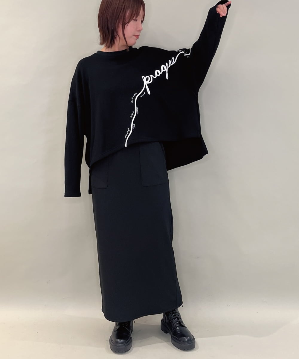 ZMKAE23119 al'aise modulation(アレーズモジュレーション) コード刺繍ロングテールプルオーバー ブラック
