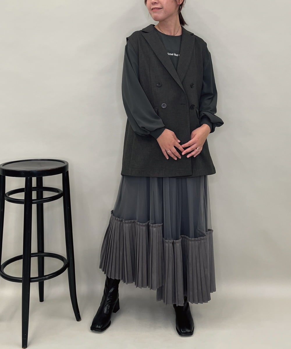 ZMKAE24120 al'aise modulation(アレーズモジュレーション) ロゴジョーゼットプルオーバー ダークグレー