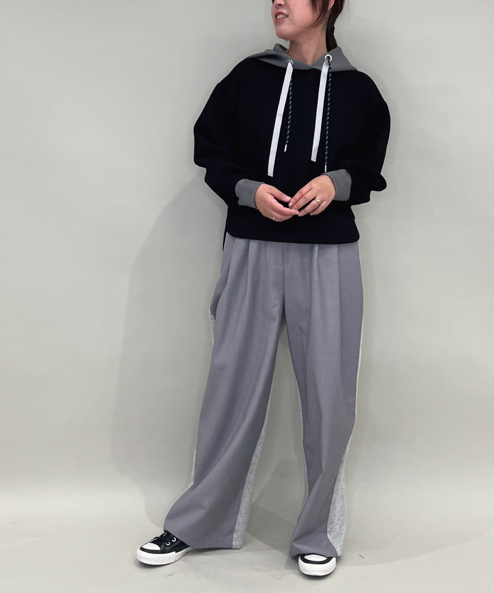 ZMKAE28099 al'aise modulation(アレーズモジュレーション) 【セットアップ対応】ダブルコードダンボールニットフーディー ブラック