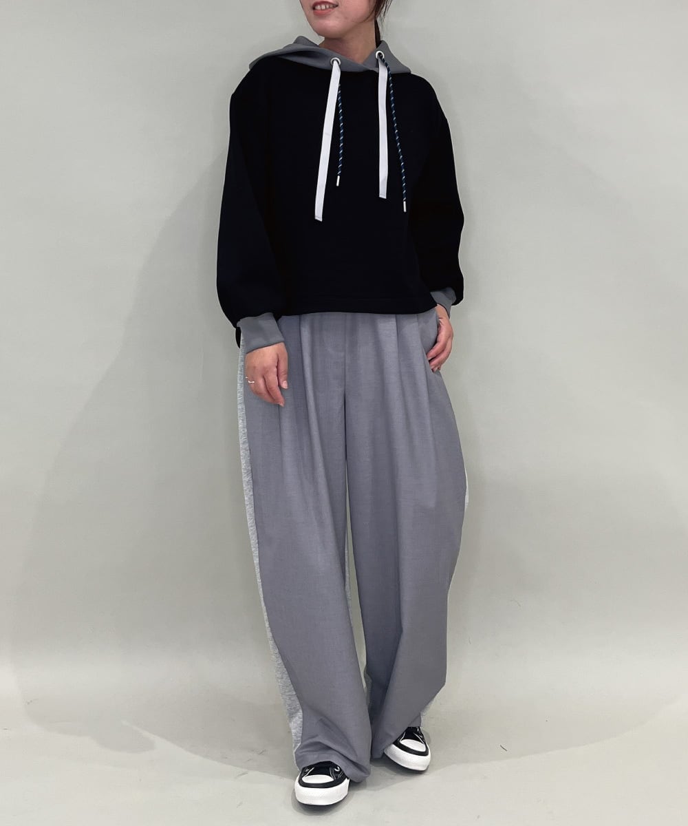 ZMKAE28099 al'aise modulation(アレーズモジュレーション) 【セットアップ対応】ダブルコードダンボールニットフーディー ブラック