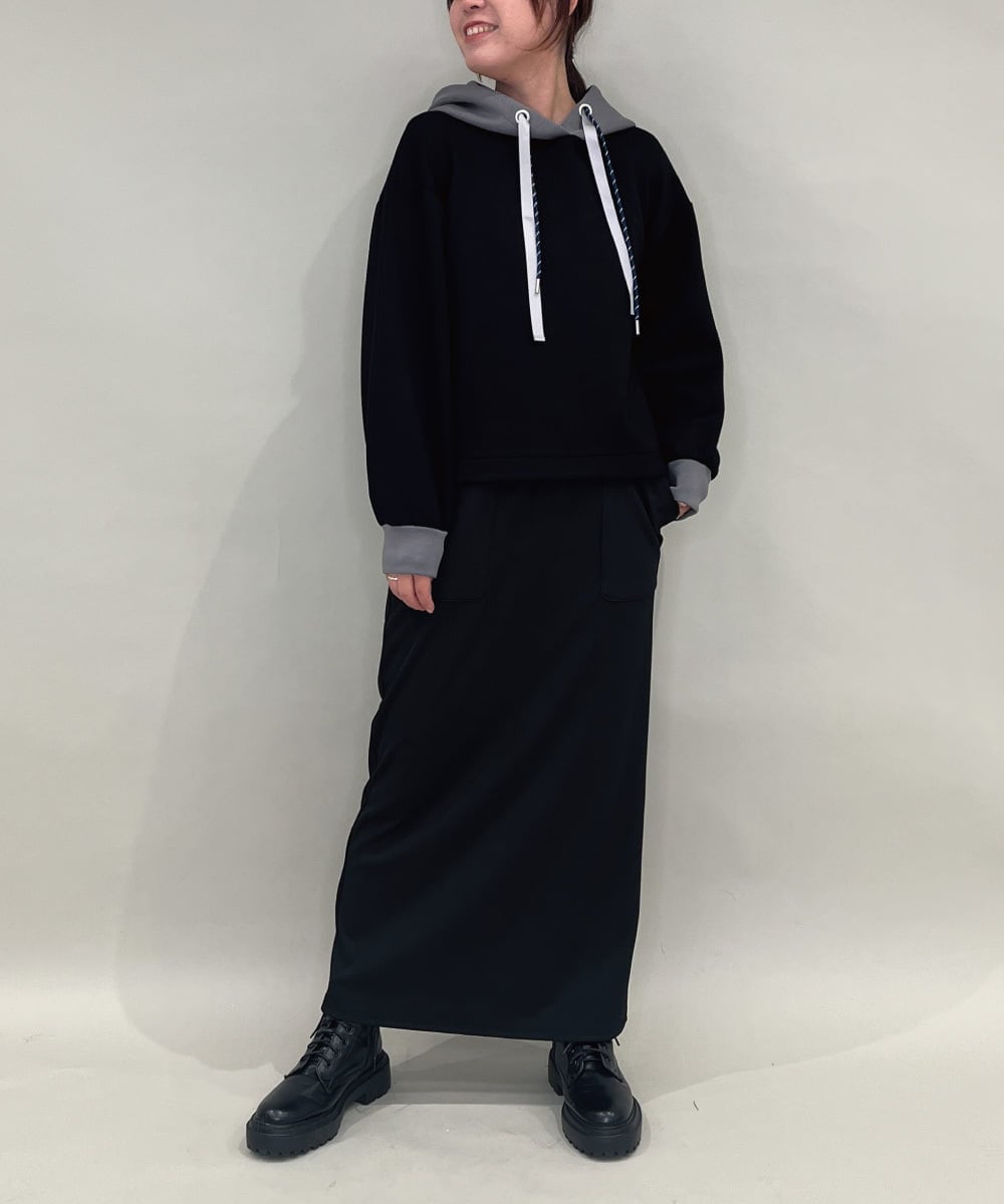 ZMKAE28099 al'aise modulation(アレーズモジュレーション) 【セットアップ対応】ダブルコードダンボールニットフーディー ブラック