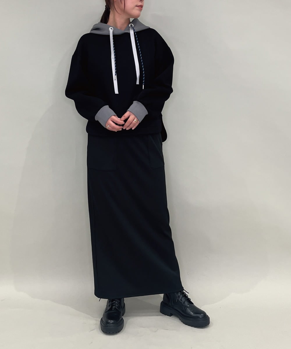 ZMKAE28099 al'aise modulation(アレーズモジュレーション) 【セットアップ対応】ダブルコードダンボールニットフーディー ブラック