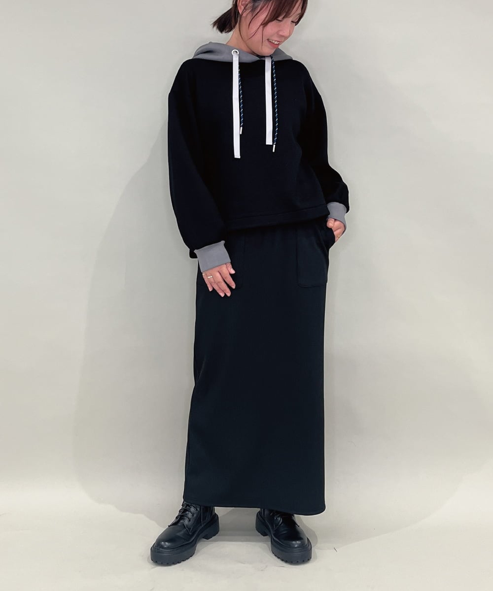 ZMKAE28099 al'aise modulation(アレーズモジュレーション) 【セットアップ対応】ダブルコードダンボールニットフーディー ブラック