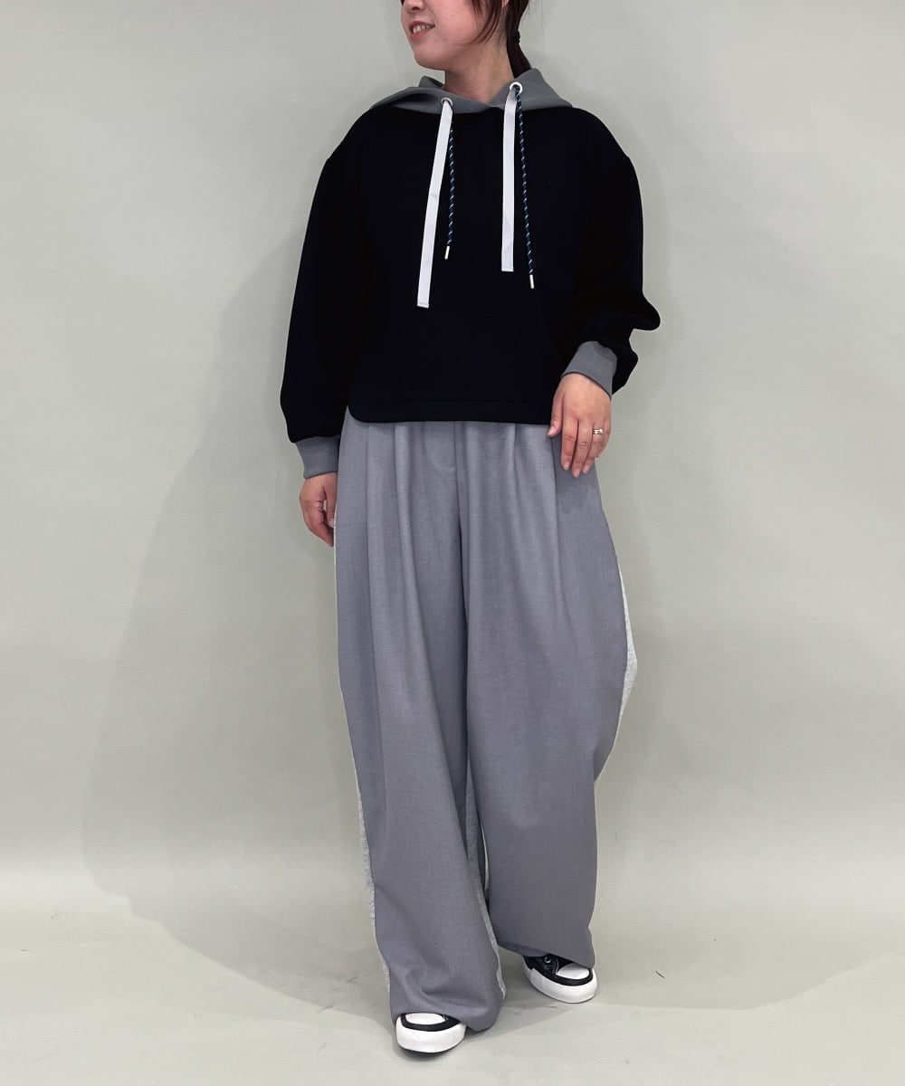 ZMKAE28099 al'aise modulation(アレーズモジュレーション) 【セットアップ対応】ダブルコードダンボールニットフーディー ブラック