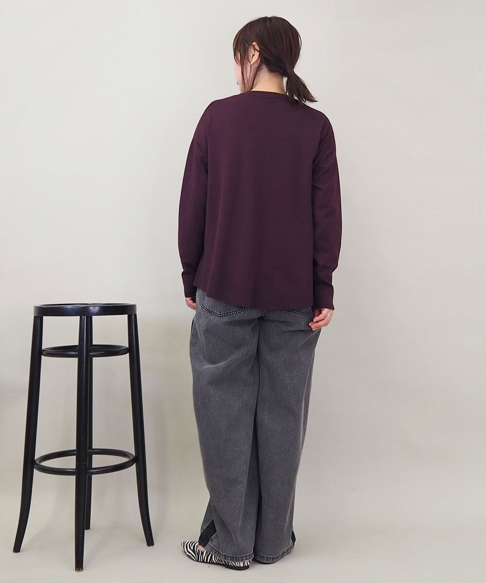 ZMKAE32130 al'aise modulation(アレーズモジュレーション) 【洗える】クルーネックプレーンニットプルオーバー ボルドー