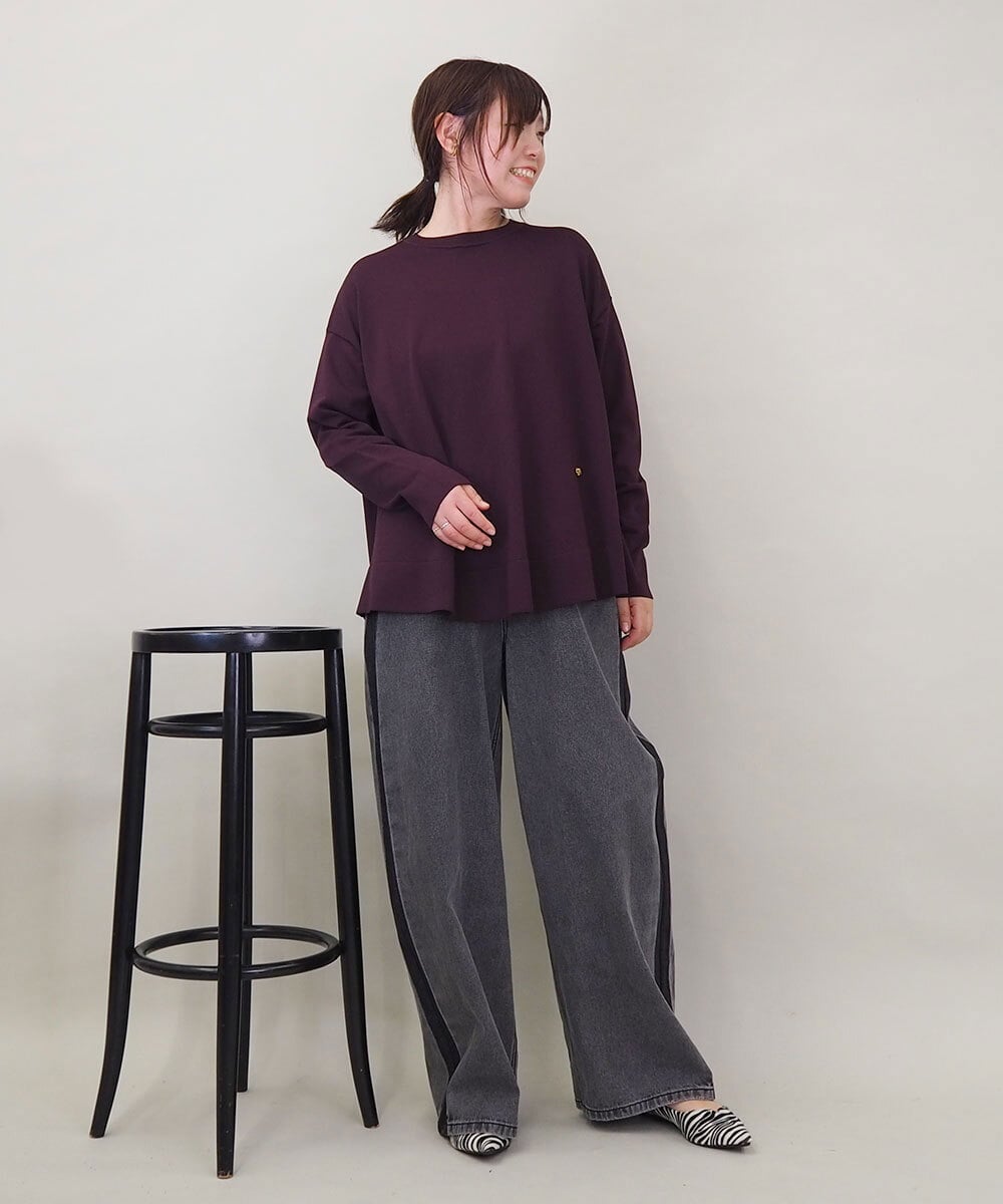 ZMKAE32130 al'aise modulation(アレーズモジュレーション) 【洗える】クルーネックプレーンニットプルオーバー ボルドー