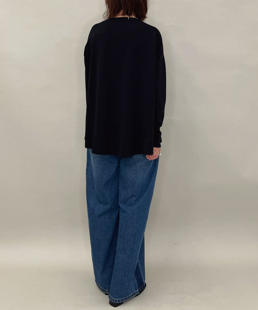 ZMKAE32130 al'aise modulation(アレーズモジュレーション) 【洗える】クルーネックプレーンニットプルオーバー ブラック