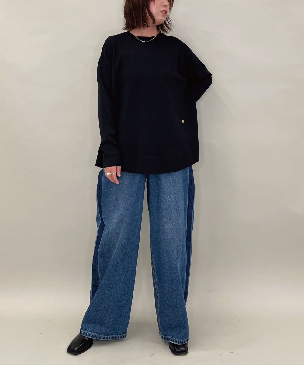 ZMKAE32130 al'aise modulation(アレーズモジュレーション) 【洗える】クルーネックプレーンニットプルオーバー ブラック