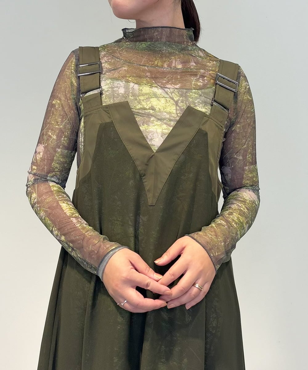 ZMKAE35063 al'aise modulation(アレーズモジュレーション) アートプリントチュールシアープルオーバー カーキ