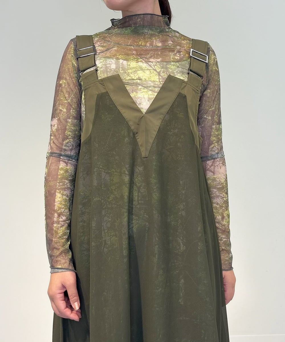 ZMKAE35063 al'aise modulation(アレーズモジュレーション) アートプリントチュールシアープルオーバー カーキ