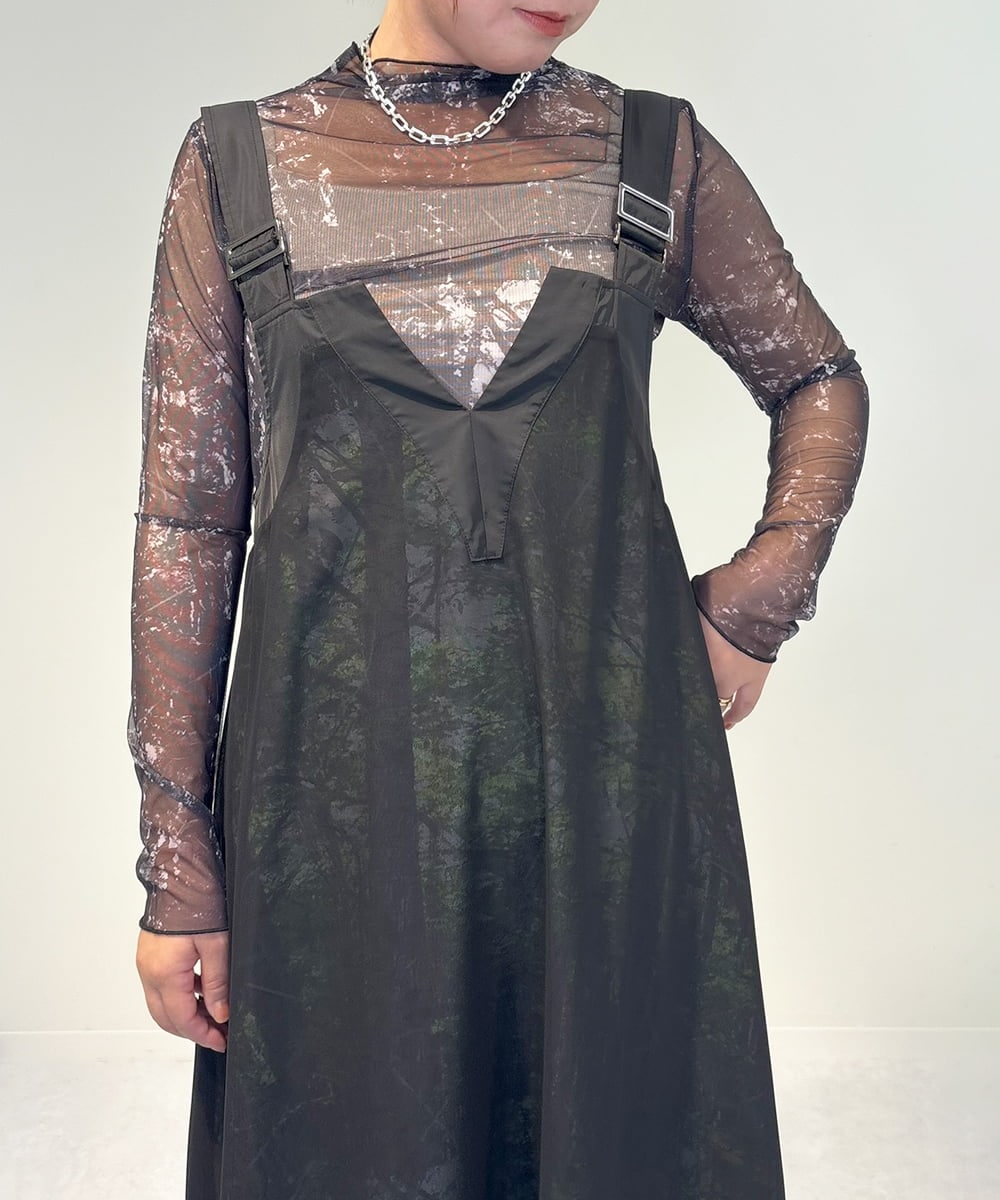 ZMKAE35063 al'aise modulation(アレーズモジュレーション) アートプリントチュールシアープルオーバー ブラック