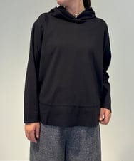 ZMKAE36079 al'aise modulation(アレーズモジュレーション) ラウンドヘム長袖フーディーカットソー ブラック