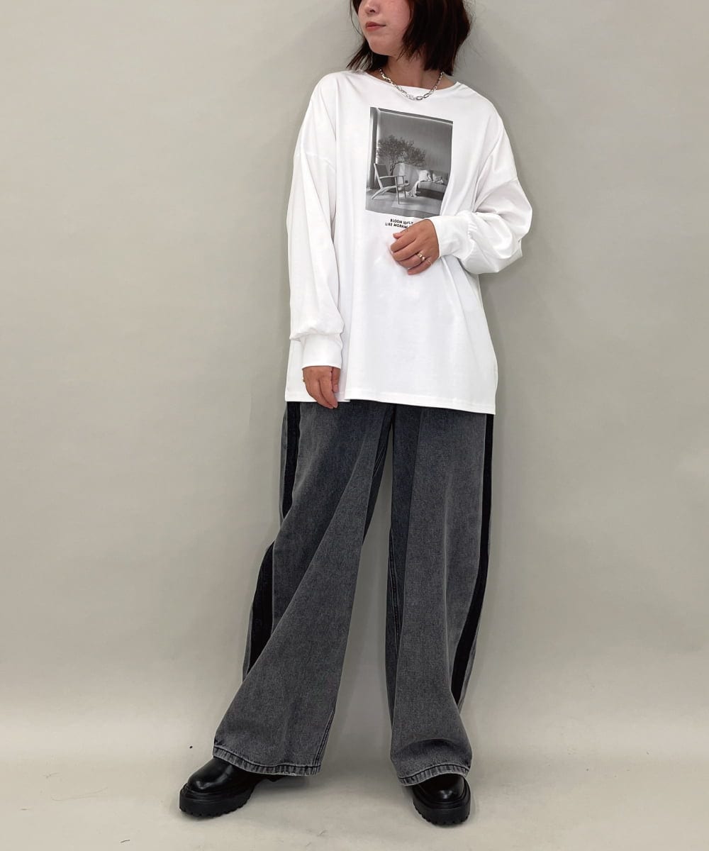 ZMKAE37100 al'aise modulation(アレーズモジュレーション) 【２WAY】フォトプリントコットンTシャツ ホワイト