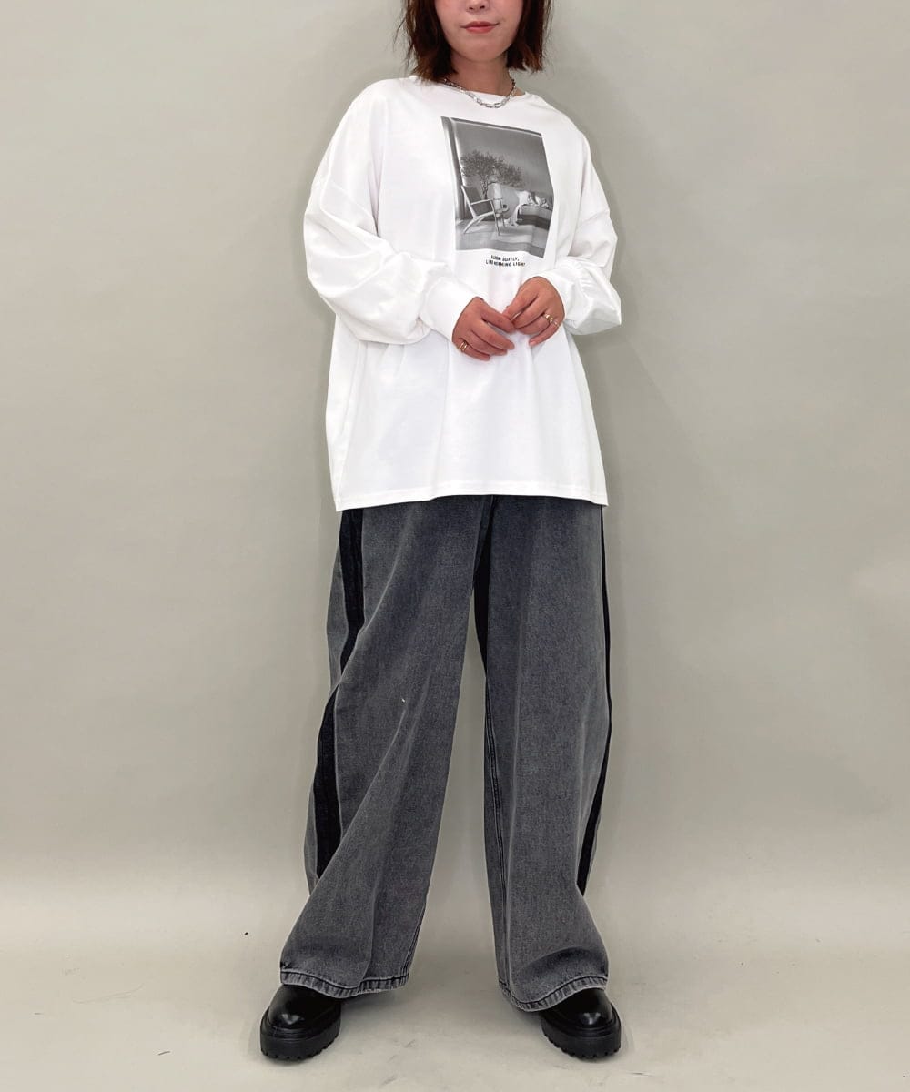 ZMKAE37100 al'aise modulation(アレーズモジュレーション) 【２WAY】フォトプリントコットンTシャツ ホワイト