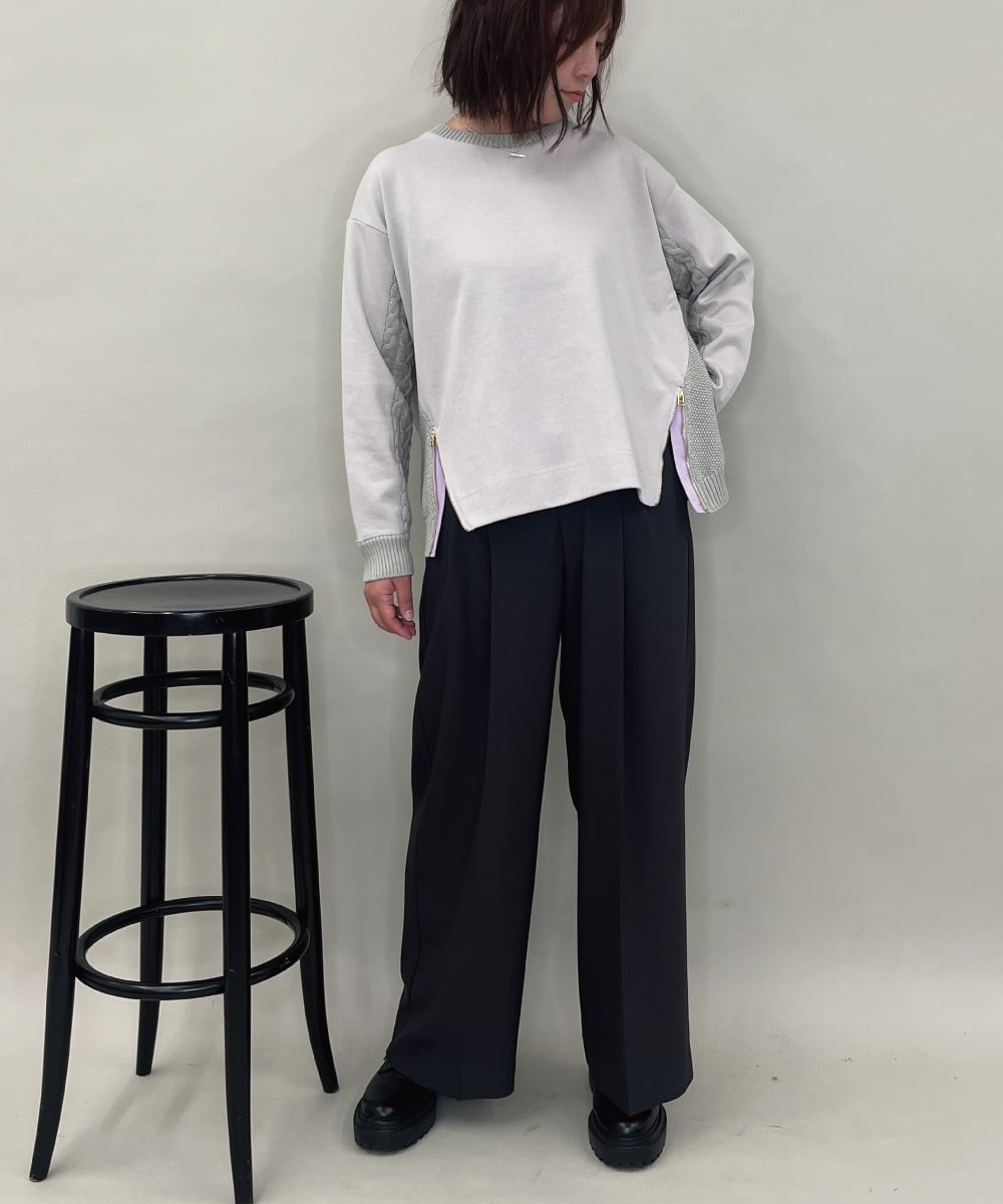 ZMKAE41120 al'aise modulation(アレーズモジュレーション) 【洗える】サイドジップニットジョイントプルオーバー ライトグレー