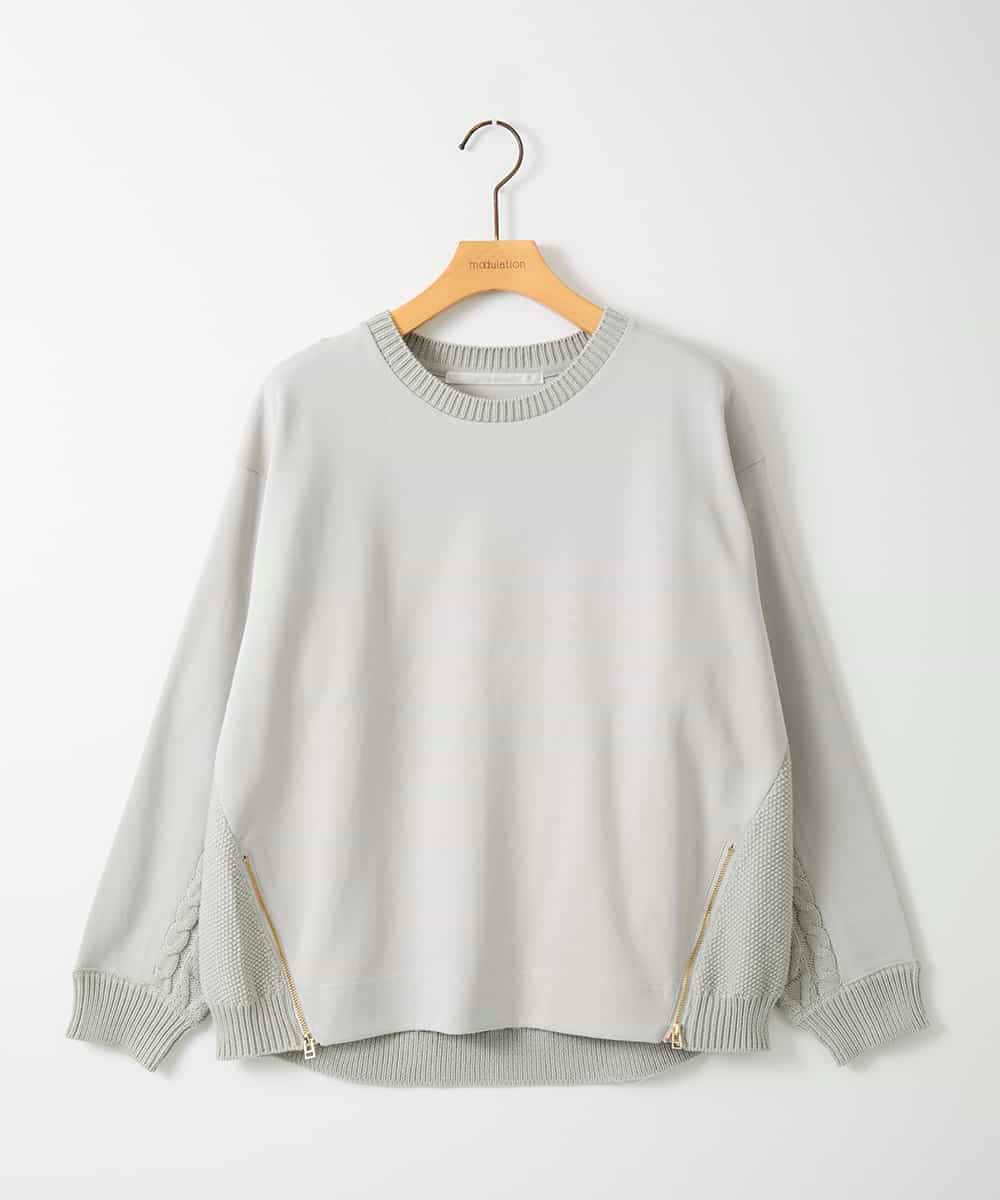 ZMKAE41120 al'aise modulation(アレーズモジュレーション) 【洗える】サイドジップニットジョイントプルオーバー ライトグレー
