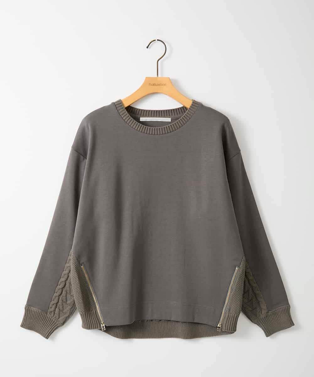 ZMKAE41120 al'aise modulation(アレーズモジュレーション) 【洗える】サイドジップニットジョイントプルオーバー ダークグレー